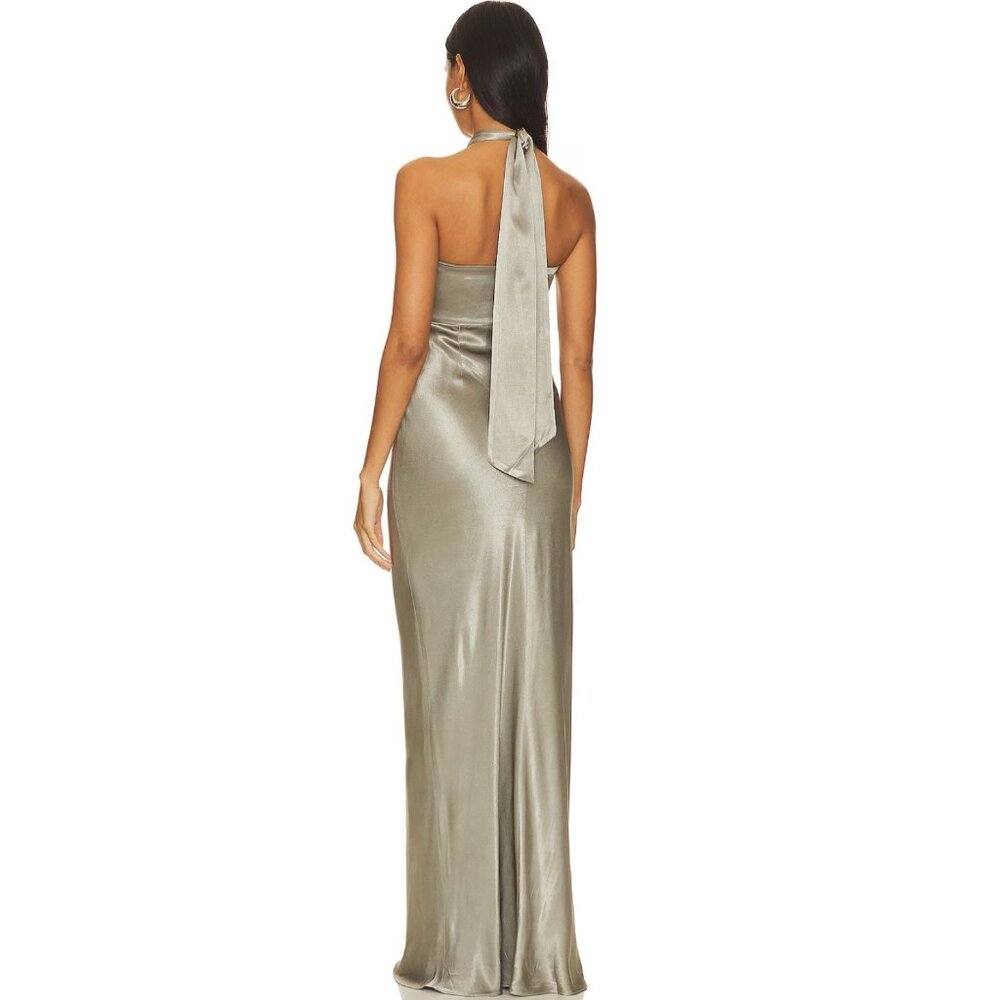 NWT Shona Joy La Lune Ruched Halter Maxi Dress in Sage 4 - Picture 2 of 10